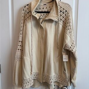 Free People Cream Crochet Knit Jacket